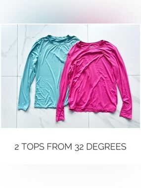 Set of 2 32 Degree tops size Medium pink green aqua UPF air mesh sun
